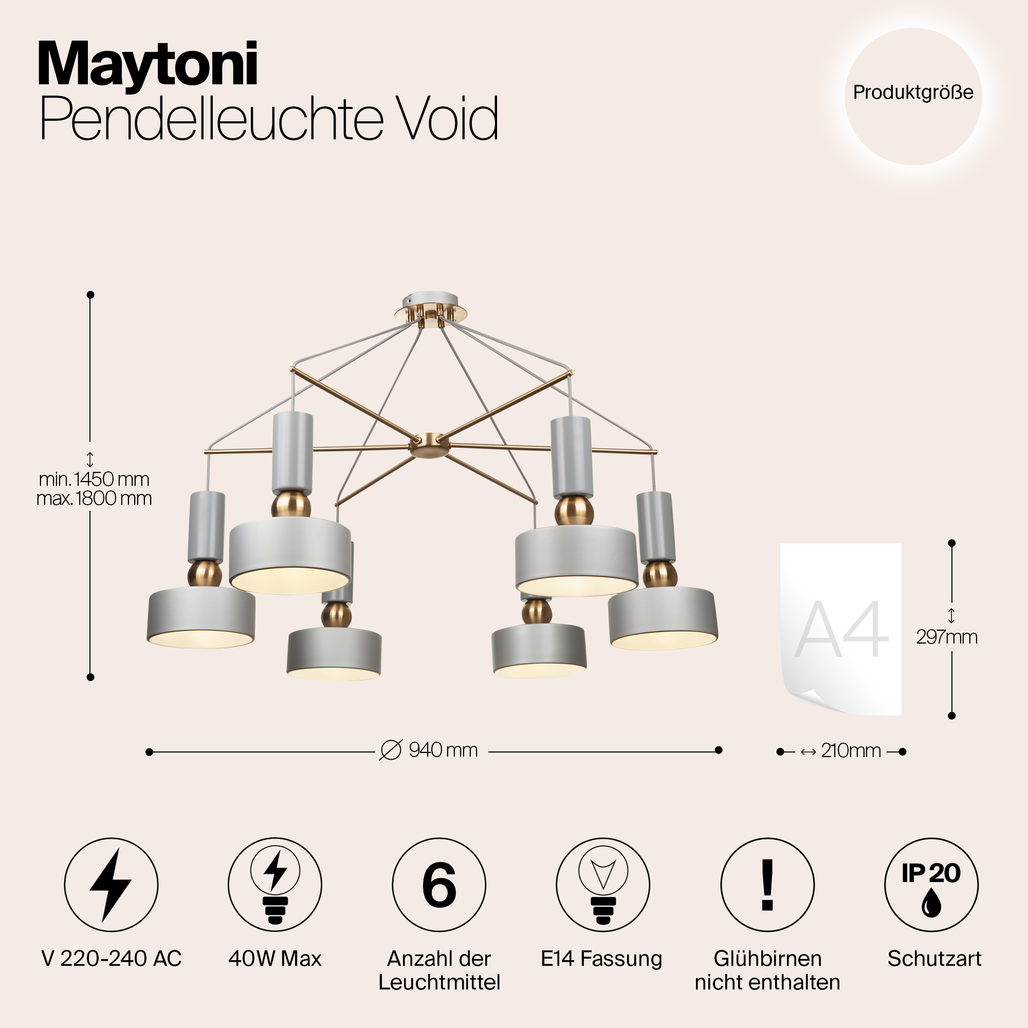 Подвесной светильник Maytoni MOD030PL-06GR