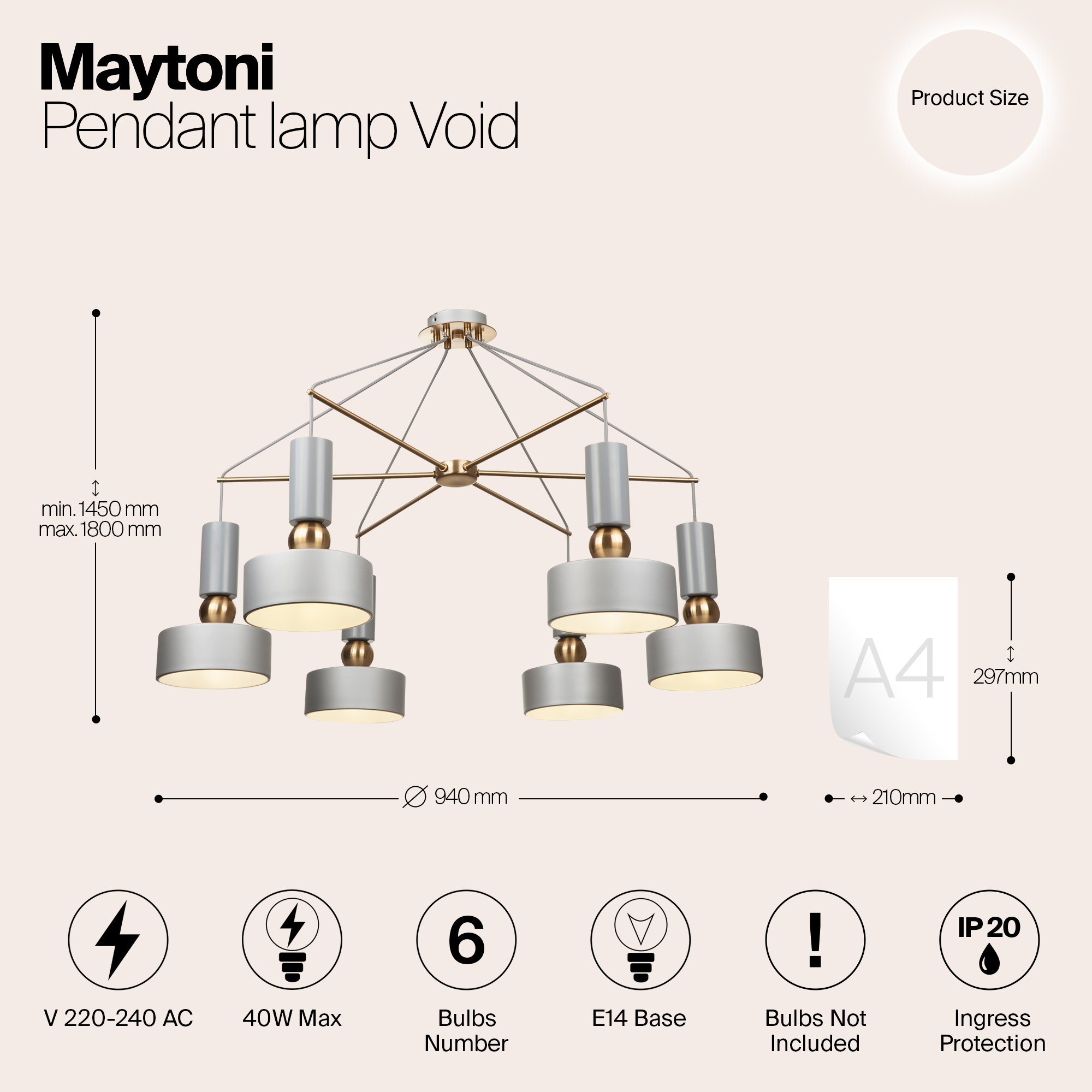 Подвесной светильник Maytoni MOD030PL-06GR