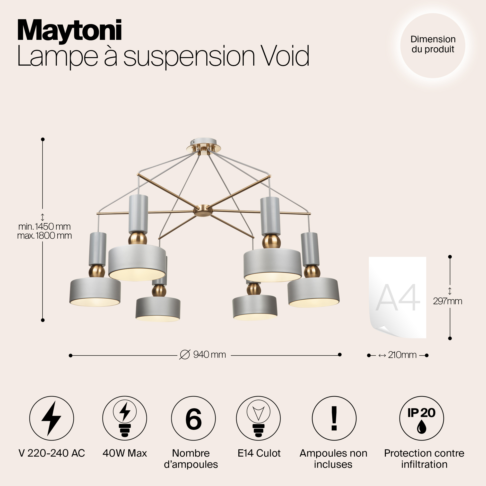 Подвесной светильник Maytoni MOD030PL-06GR