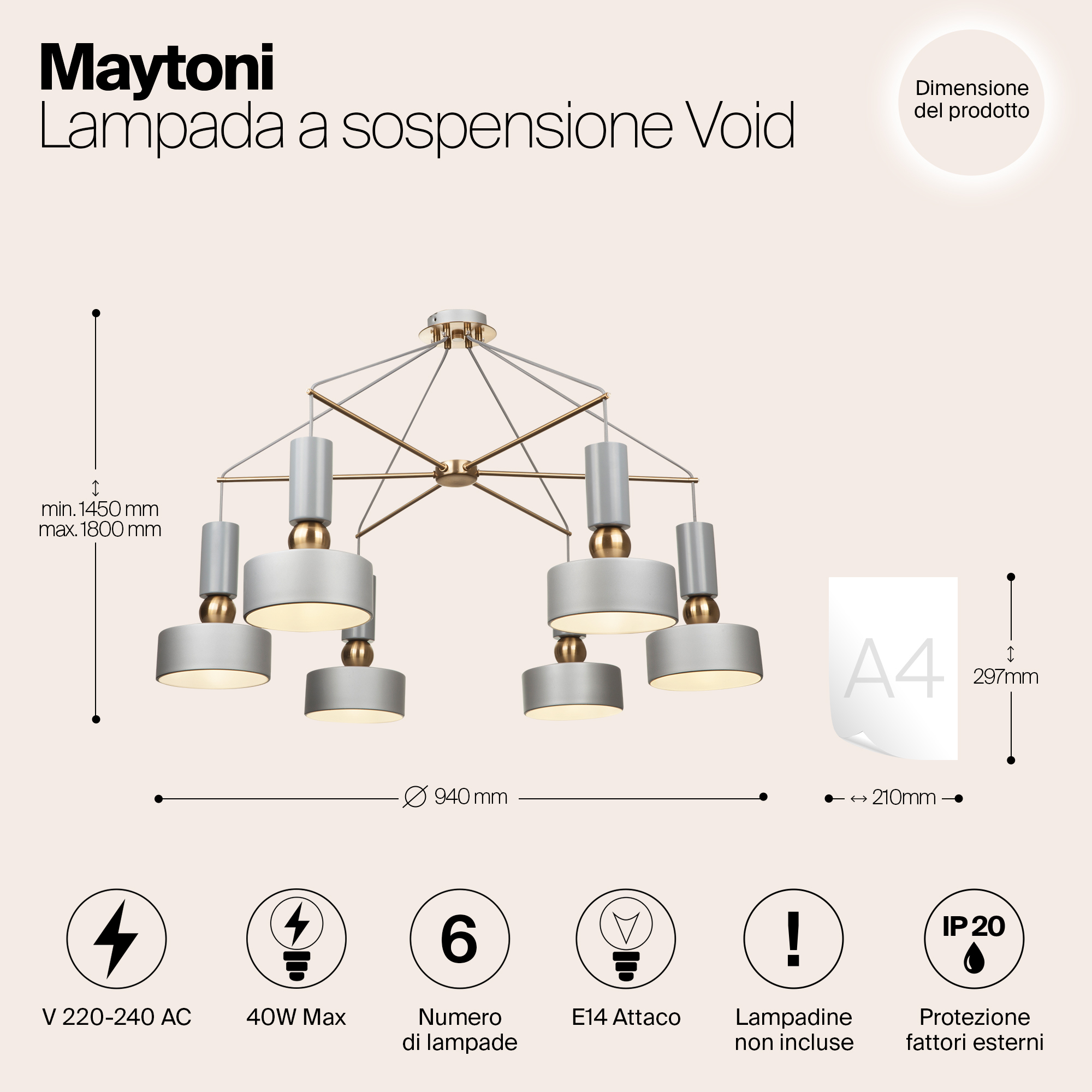 Подвесной светильник Maytoni MOD030PL-06GR