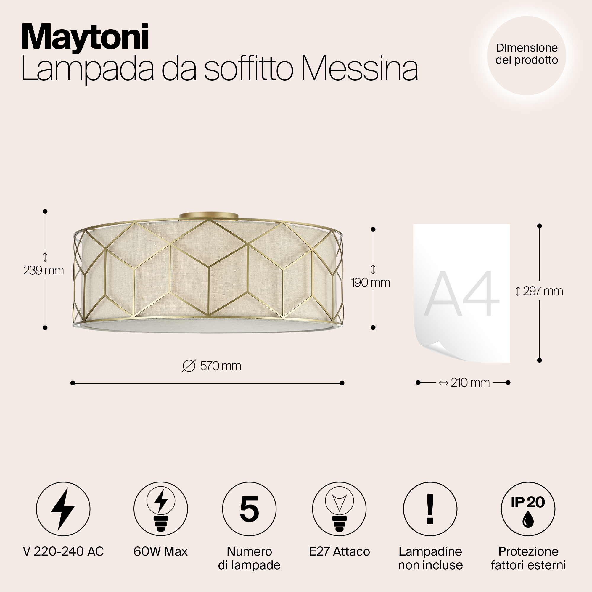 Потолочный светильник Maytoni H223-PL-05-G